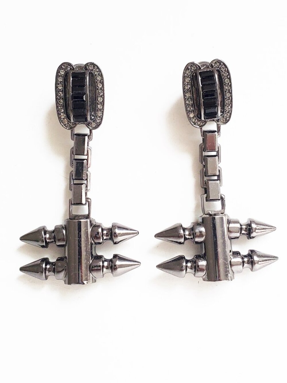 Mawi of London Black Onyx Crystal Gunmetal Spike Earrings NWOT